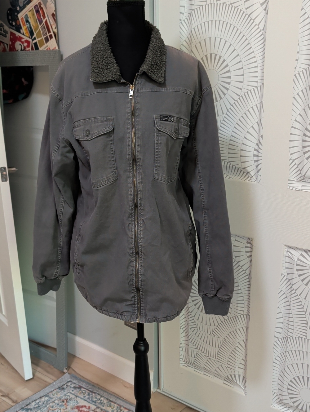 Wrangler Gray Sherpa-Collar Military Field Jacket